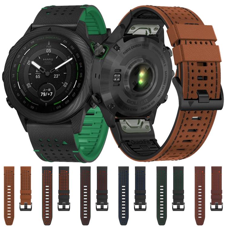 For Garmin Fenix 7 22mm Kalebol Dot Hole Silicone Leather Quick Release Watch Band(Brown Black) by Kalebol