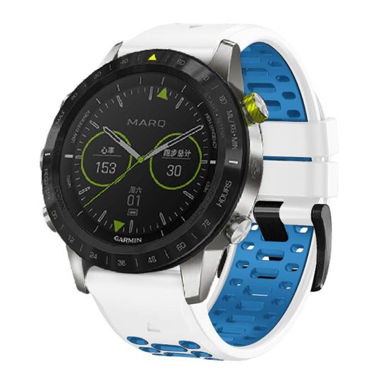 For Garmin Fenix 7X 26mm Kalebol Three Rows Hole Two Color Silicone Watch Band(White Blue) by Kalebol