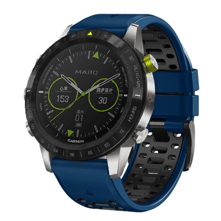 For Garmin Fenix 7X 26mm Kalebol Three Rows Hole Two Color Silicone Watch Band(Royal Blue Black) by Kalebol