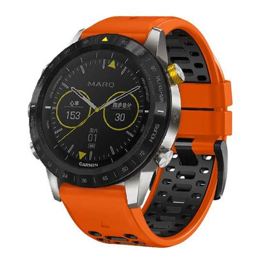 For Garmin Fenix 7X 26mm Kalebol Three Rows Hole Two Color Silicone Watch Band(Orange Black) by Kalebol