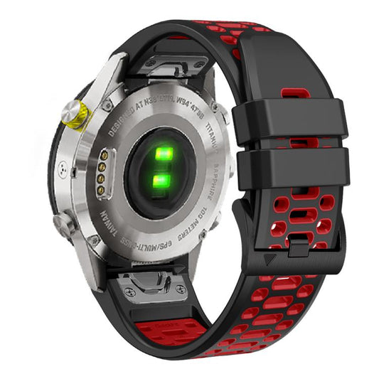 For Garmin Fenix 7X 26mm Kalebol Three Rows Hole Two Color Silicone Watch Band(Black Red) by Kalebol