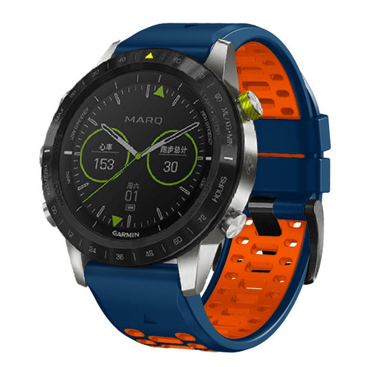 For Garmin Fenix 7 22mm Kalebol Three Rows Hole Two Color Silicone Watch Band(Royal Blue Orange) by Kalebol
