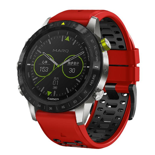 For Garmin Fenix 7 22mm Kalebol Three Rows Hole Two Color Silicone Watch Band(Red Black) by Kalebol
