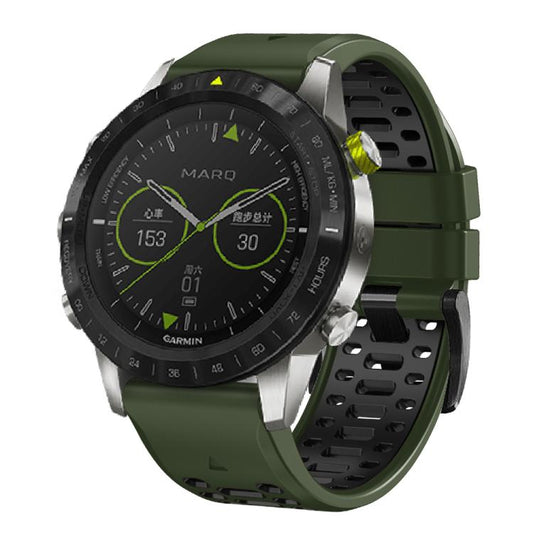 For Garmin Fenix 7 22mm Kalebol Three Rows Hole Two Color Silicone Watch Band(Army Green Black) by Kalebol