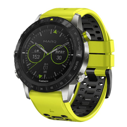 For Garmin Fenix 7 22mm Kalebol Three Rows Hole Two Color Silicone Watch Band(Lime Green Black) by Kalebol