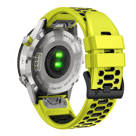 For Garmin Fenix 7 22mm Kalebol Three Rows Hole Two Color Silicone Watch Band(Lime Green Black) by Kalebol