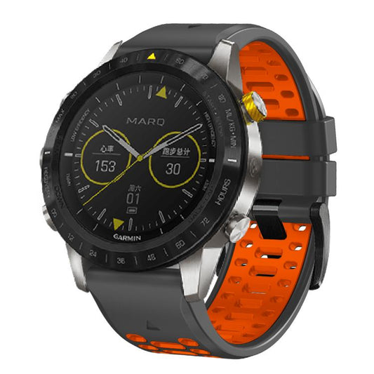 For Garmin Fenix 7 22mm Kalebol Three Rows Hole Two Color Silicone Watch Band(Dark Grey Orange) by Kalebol