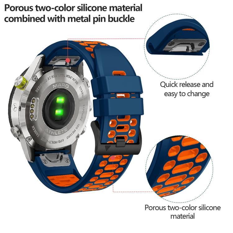 For Garmin Fenix 7X 26mm Kalebol Three Rows Hole Two Color Silicone Watch Band(Royal Blue Black) by Kalebol