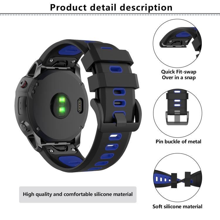 For Garmin QuickFit 22mm Kalebol Two-color Silicone Watch Band(Black Rose Red) by Kalebol