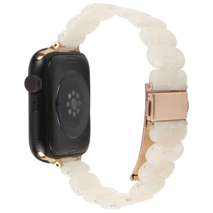 For Apple Watch 46mm / 49mm / 45mm / 44mm Oval Resin Watch Band(Beige White) by bashfashion