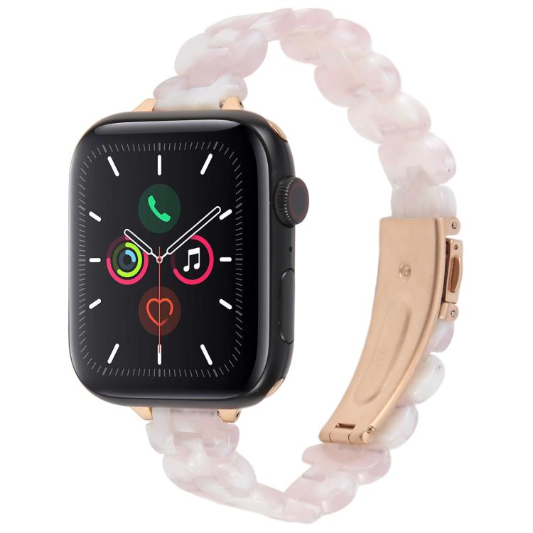 For Apple Watch 46mm / 49mm / 45mm / 44mm Oval Resin Watch Band(Pink Flower) by bashfashion