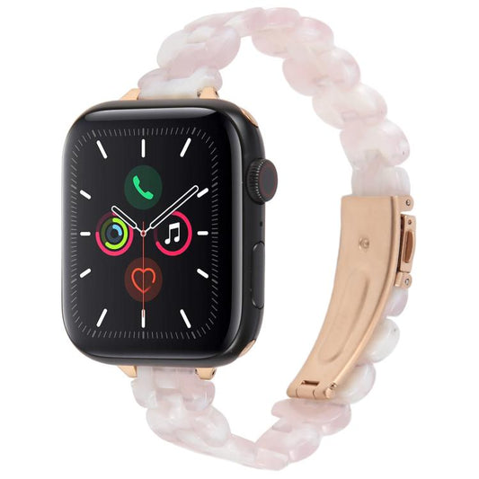 For Apple Watch 46mm / 49mm / 45mm / 44mm Oval Resin Watch Band(Pink Flower) by bashfashion