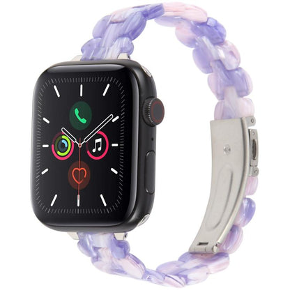 For Apple Watch 46mm / 49mm / 45mm / 44mm Oval Resin Watch Band(Purple Pink Flower) by bashfashion