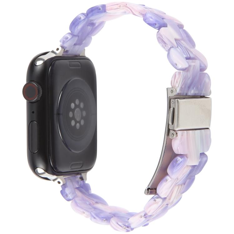 For Apple Watch 46mm / 49mm / 45mm / 44mm Oval Resin Watch Band(Purple Pink Flower) by bashfashion