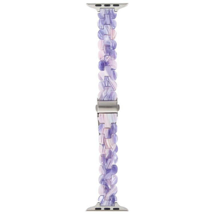 For Apple Watch 46mm / 49mm / 45mm / 44mm Oval Resin Watch Band(Purple Pink Flower) by bashfashion