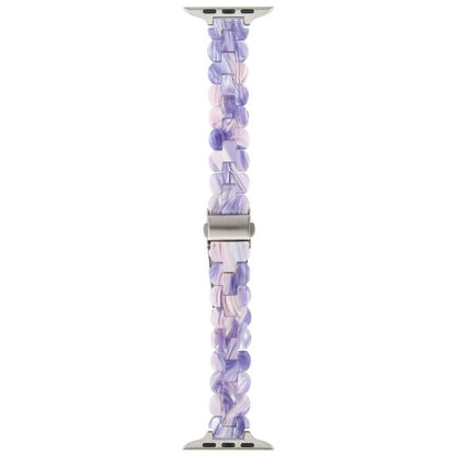 For Apple Watch 46mm / 49mm / 45mm / 44mm Oval Resin Watch Band(Purple Pink Flower) by bashfashion