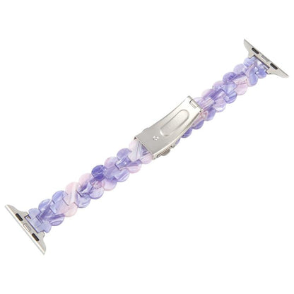 For Apple Watch 46mm / 49mm / 45mm / 44mm Oval Resin Watch Band(Purple Pink Flower) by bashfashion