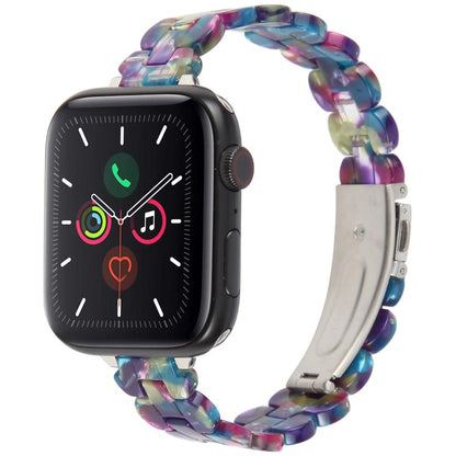 For Apple Watch 46mm / 49mm / 45mm / 44mm Oval Resin Watch Band(Purple Green Flower) by bashfashion