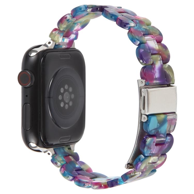 For Apple Watch 46mm / 49mm / 45mm / 44mm Oval Resin Watch Band(Purple Green Flower) by bashfashion