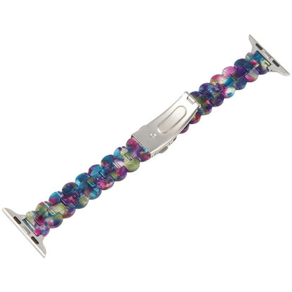 For Apple Watch 46mm / 49mm / 45mm / 44mm Oval Resin Watch Band(Purple Green Flower) by bashfashion