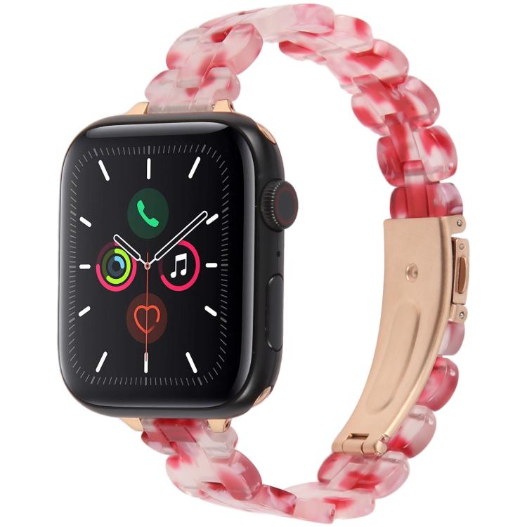 For Apple Watch 42mm / 41mm / 40mm / 38mm Oval Resin Watch Band(Red Floral) by bashfashion