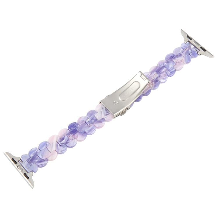 For Apple Watch 42mm / 41mm / 40mm / 38mm Oval Resin Watch Band(Purple Pink Flower) by bashfashion