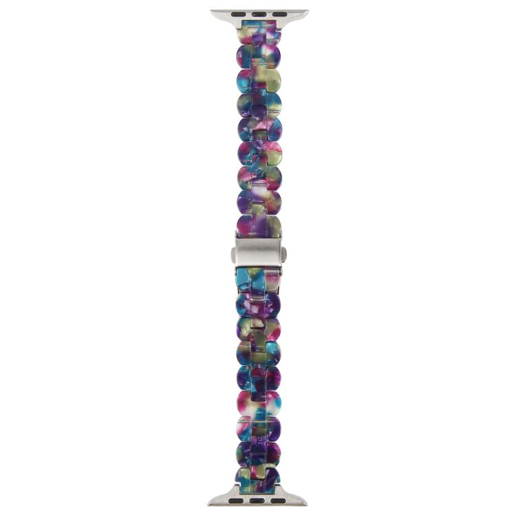 For Apple Watch 42mm / 41mm / 40mm / 38mm Oval Resin Watch Band(Purple Green Flower) by bashfashion