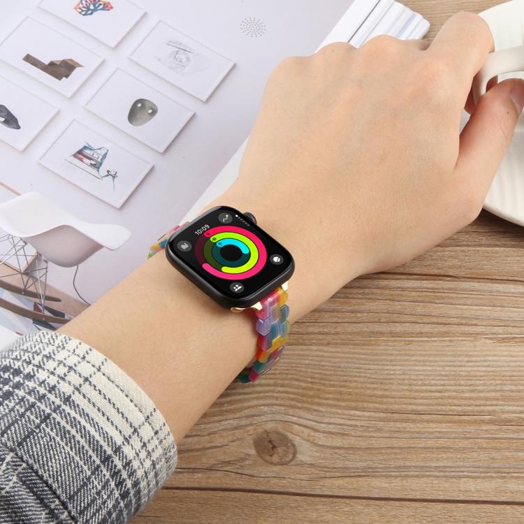 For Apple Watch 46mm / 49mm / 45mm / 44mm Oval Resin Watch Band(Tortoise Shell Color) by bashfashion