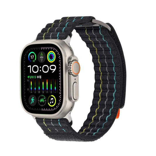 For Apple Watch 46mm / 49mm / 45mm / 44mm Kalebol Dual-section Sports Nylon Loop Watch Band(Black) by Kalebol
