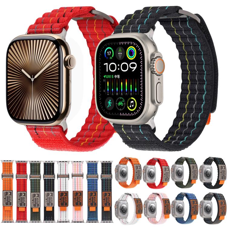 For Apple Watch 46mm / 49mm / 45mm / 44mm Kalebol Dual-section Sports Nylon Loop Watch Band(Black) by Kalebol