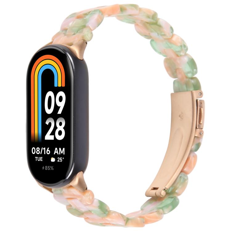 For Xiaomi Smart Band 9 / 8 Oval Resin Watch Band(Pink Green) by bashfashion
