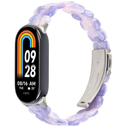 For Xiaomi Smart Band 9 / 8 Oval Resin Watch Band(Purple Pink Flower) by bashfashion