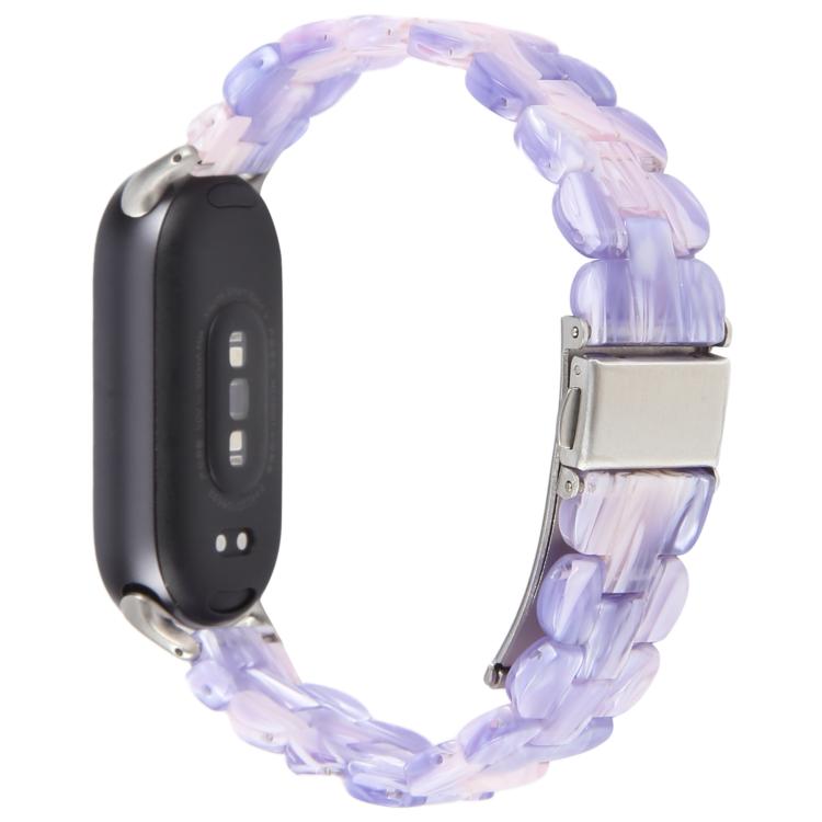 For Xiaomi Smart Band 9 / 8 Oval Resin Watch Band(Purple Pink Flower) by bashfashion