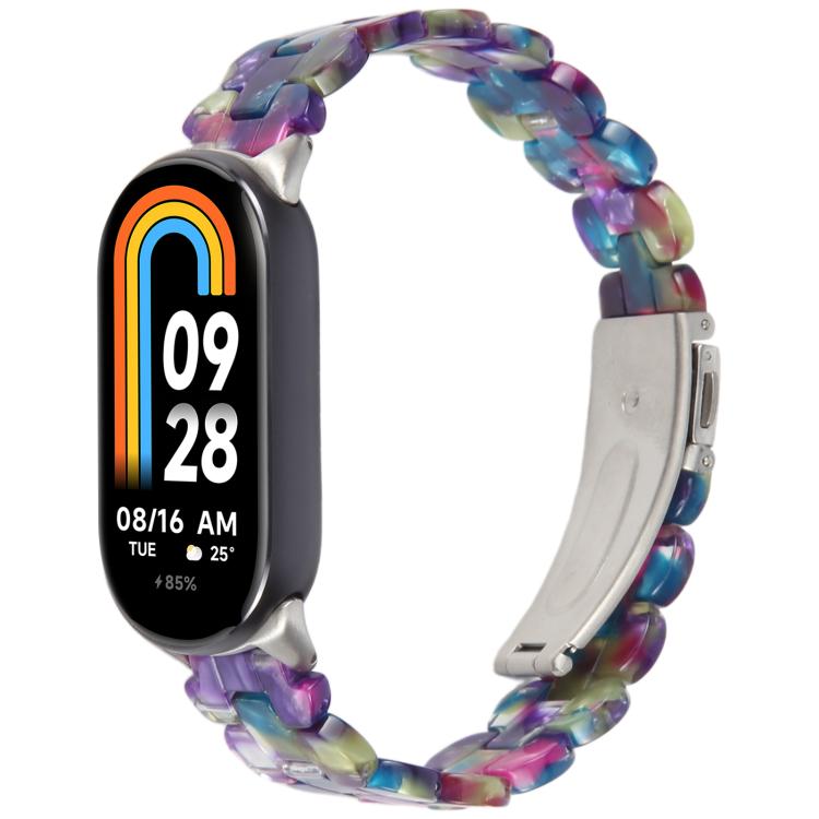 For Xiaomi Smart Band 9 / 8 Oval Resin Watch Band(Purple Green Flower) by bashfashion