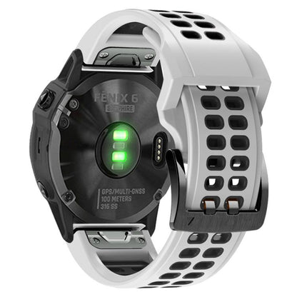 For Garmin QuickFit 22mm Kalebol Tow Row Holes Silicone Watch Band(White Black) by Kalebol