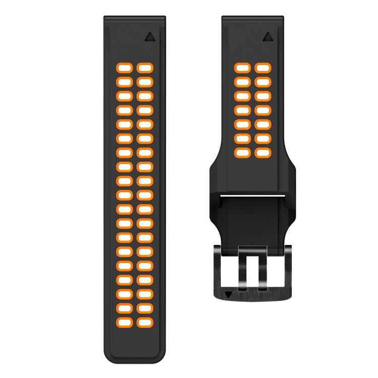 For Garmin QuickFit 22mm Kalebol Tow Row Holes Silicone Watch Band(Black Orange) by Kalebol