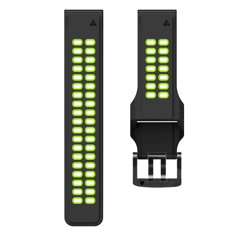 For Garmin QuickFit 22mm Kalebol Tow Row Holes Silicone Watch Band(Black Green) by Kalebol