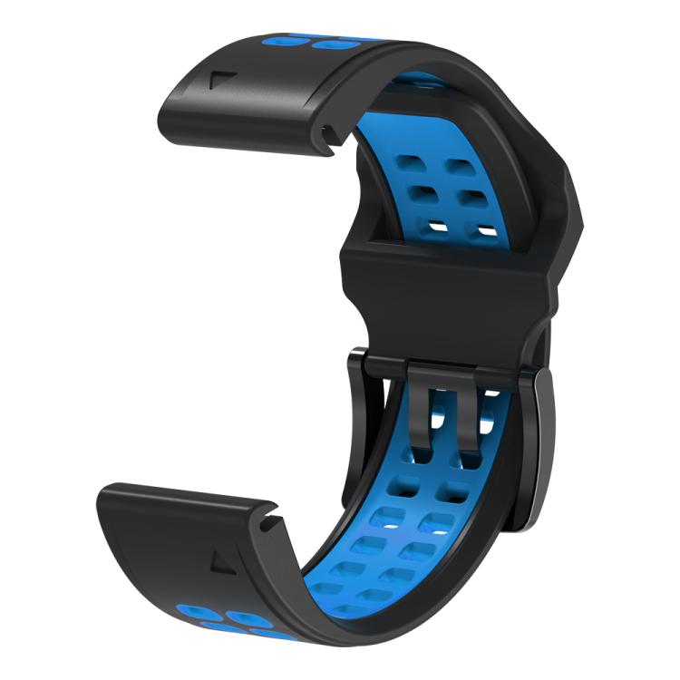 For Garmin QuickFit 22mm Kalebol Tow Row Holes Silicone Watch Band(Black Blue) by Kalebol