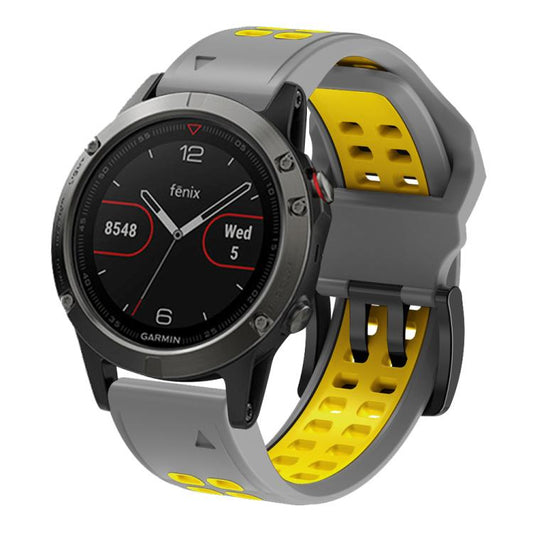 For Garmin QuickFit 22mm Kalebol Tow Row Holes Silicone Watch Band(Grey Yellow) by Kalebol