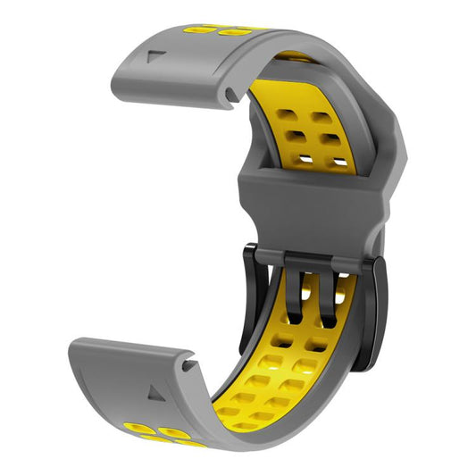 For Garmin QuickFit 22mm Kalebol Tow Row Holes Silicone Watch Band(Grey Yellow) by Kalebol