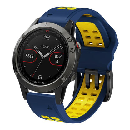 For Garmin QuickFit 22mm Kalebol Tow Row Holes Silicone Watch Band(Blue Yellow) by Kalebol