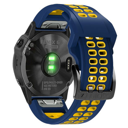 For Garmin QuickFit 22mm Kalebol Tow Row Holes Silicone Watch Band(Blue Yellow) by Kalebol