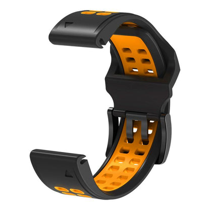 For Garmin QuickFit 26mm Kalebol Tow Row Holes Silicone Watch Band(Black Orange) by Kalebol