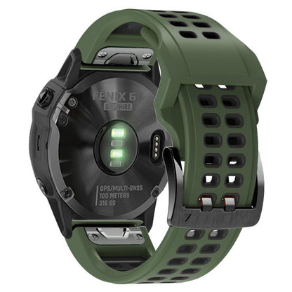 For Garmin QuickFit 26mm Kalebol Tow Row Holes Silicone Watch Band(Green Black) by Kalebol