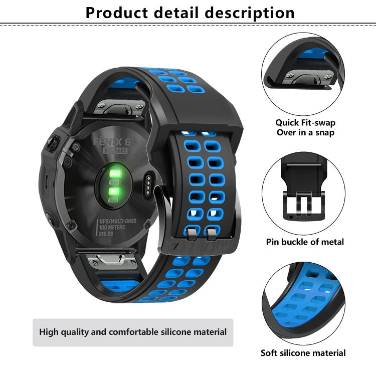 For Garmin QuickFit 22mm Kalebol Tow Row Holes Silicone Watch Band(Orange Black) by Kalebol