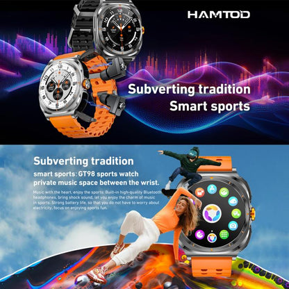 HAMTOD GT98 Headphones Smart Watch,1.53 inch, Support Bluetooth Call / NFC / Heart Rate(Silver Orange) by HAMTOD