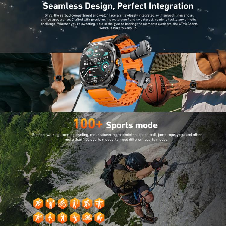 HAMTOD GT98 Headphones Smart Watch,1.53 inch, Support Bluetooth Call / NFC / Heart Rate(Black) by HAMTOD