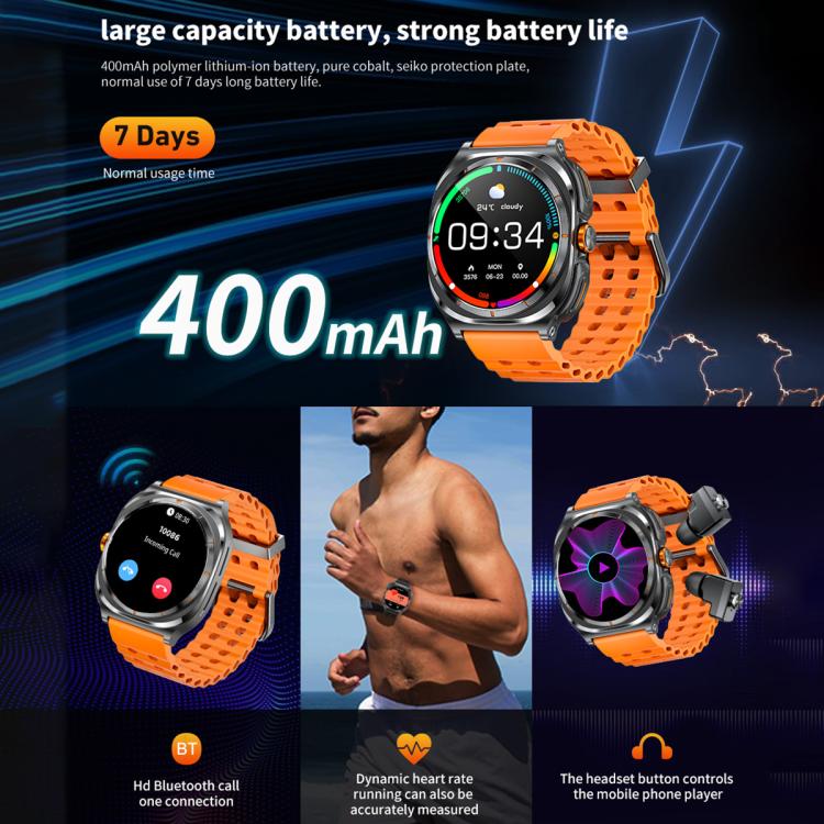 HAMTOD GT98 Headphones Smart Watch,1.53 inch, Support Bluetooth Call / NFC / Heart Rate(Silver Orange) by HAMTOD