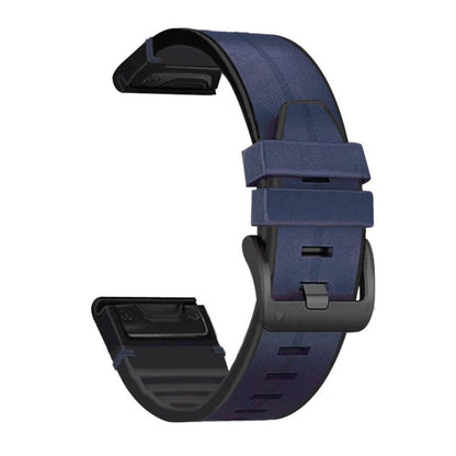 For Garmin QuickFit 22mm Kalebol Quick Release Silicone Leather Watch Band(Dark Blue) by Kalebol