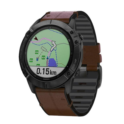 For Garmin QuickFit 26mm Kalebol Quick Release Silicone Leather Watch Band(Coffee) by Kalebol